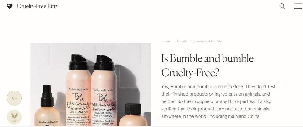 cruelty free kitty confirms that bumble and bumble doesnot test on animals